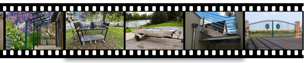 Exemples de réalisations en métallerie : portail, garde-corps, barbecue et support en acier