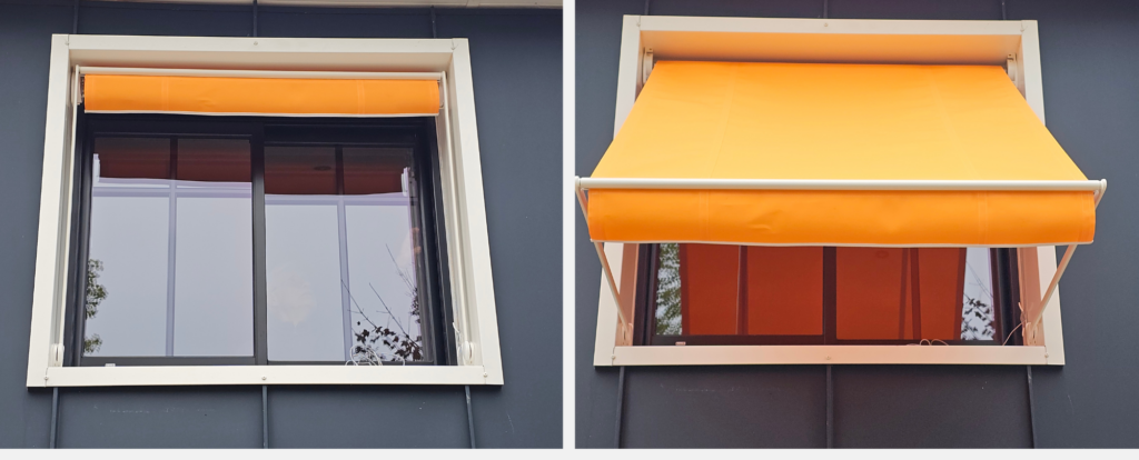 Stores de fenêtre Franciaflex Trevise PM avec toile orange et armature blanche